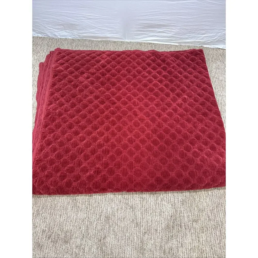 Pottery Barn Velvet Lattice Handcrafted Quilt King Size Ruby Red